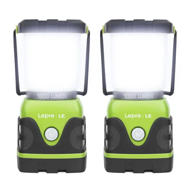 Lepro 1000LM Battery Powered LED Camping Lantern, Waterproof with 4 Light Modes,Not Rechargeable, Ideal for Camping, Emergency, 2 Pack