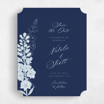 Blue Ticket Wedding Save the Date - Felce Portrait