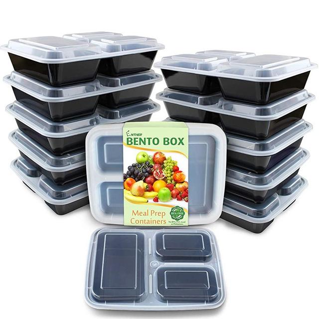 Enther Meal Prep Containers [12 Pack] 3 Compartment with Lids, Food Storage Bento Box | BPA Free | Stackable | Reusable Lunch Boxes, Microwave/Dishwasher/Freezer Safe,Portion Control (36 oz)
