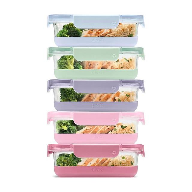 Ello Duraglass Refresh 3.4 Cup Meal Prep Sets 10Pc, 5 Pack Set- Glass Food Storage Container with Silicone Boot and Airtight BPA-Free Plastic Lids, Dishwasher, Microwave and Freezer Safe,Dusk Delight