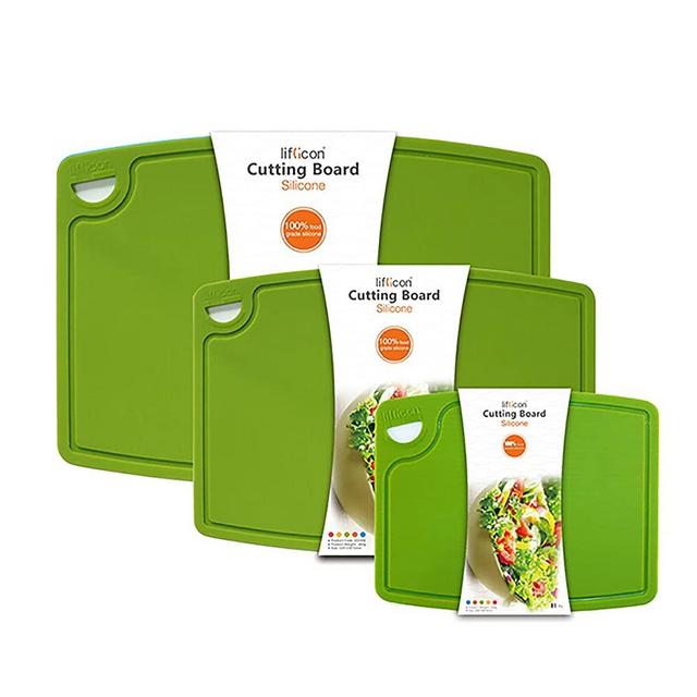 Liflicon Thick Cutting Boards Set of 3pcs Large 14.6'' x 10.43'',Middle 12.6'' x 9.1”, Mini 9.1”x7.1” Juice Grooves Easy Grip Handle Dishwasher Safe for Kitchen,Chif-Green