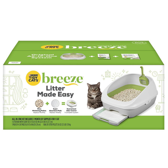 Purina Tidy Cats Litter Box System BREEZE System Starter Kit Litter Box Litter Pellets & Pads - 7.9lbs
