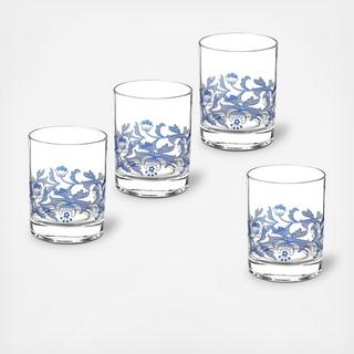 Blue Italian Double Old Fashioned Glass, Set Of 4