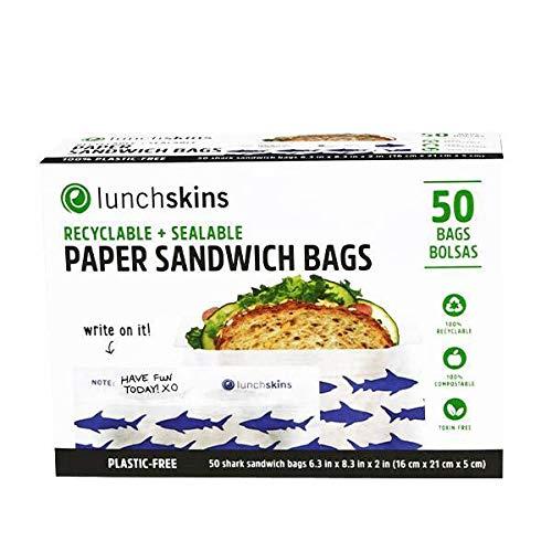 Lunchskins Recyclable + Sealable Paper Sandwich Bags, 50-count, Shark