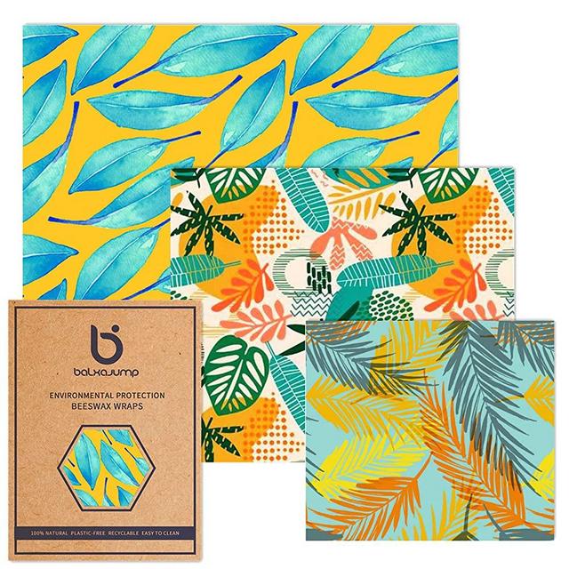 Balxajump Reusable Beeswax Wrap, Assorted Set Of 3 ECO Friendly Sustainable Beeswax Wrappers, Zero Wasted Organic Biodegradable Beeswax Wraps For Food Storage, 3 Sizes (S, M, L)