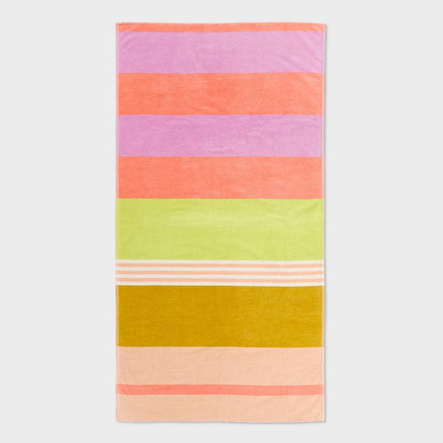 36"x72" Reversible Crosswoven Multi Striped Oversized Beach Towel Pink/Orange - Room Essentials™