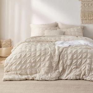 Bedsure | 7 Pcs Bedding Set in Textured White Plaid Seersucker