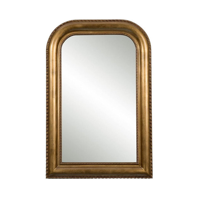 Hamilton Hills 20" x 30" Classic Gold Framed Rich Framed Top Round Corner Mirror | Thick Arched Top Rich Wall Mirror | Vanity for Bathroom Decor, Bedroom, Living Room | Hangs Horizontal or Vertical