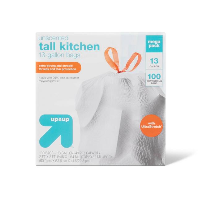 UltraStretch Tall Kitchen Drawstring Trash Bags - Unscented - 13 Gallon/100ct - up & up™