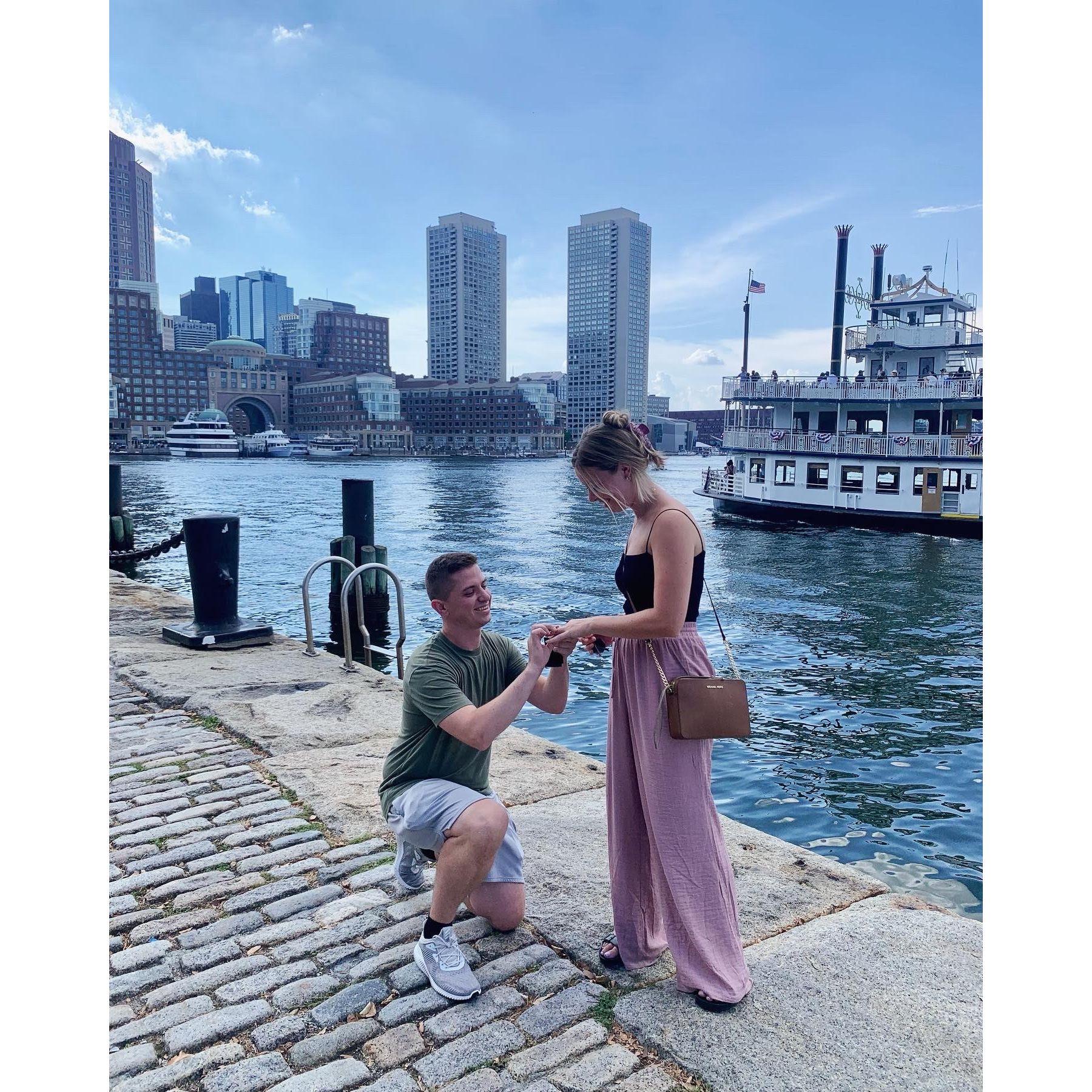 Where he proposed on the Boston harbor.