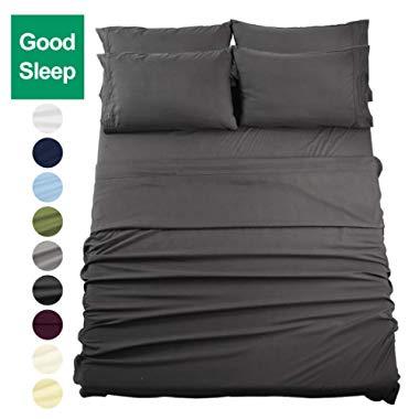 EASELAND Queen Size 6-Pieces Bed Sheets Set 1800 Series Microfiber-Wrinkle & Fade Resistant,Deep Pocket,Hypoallergenic Bedding Set,Queen,Dark Grey
