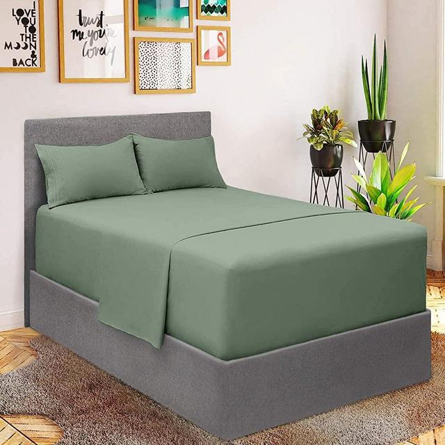 Mellanni Extra Deep Pocket Queen Sheet Set - Iconic Collection Bedding Sheets & Pillowcases - Hotel Luxury, Ultra Soft, Cooling Bed Sheets - Extra Deep Pocket up to 21" Mattress - 4 PC (Queen, Sage)