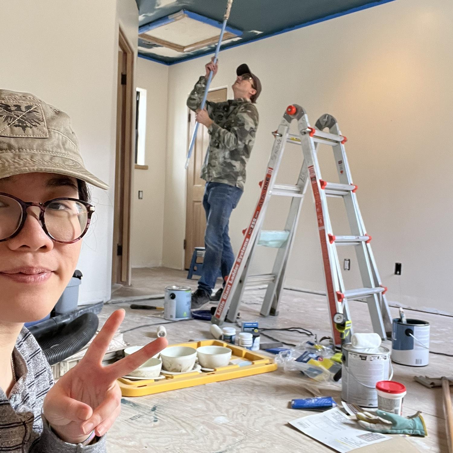 December 2024: working on our house! Fresh paint for the ceiling and the walls.