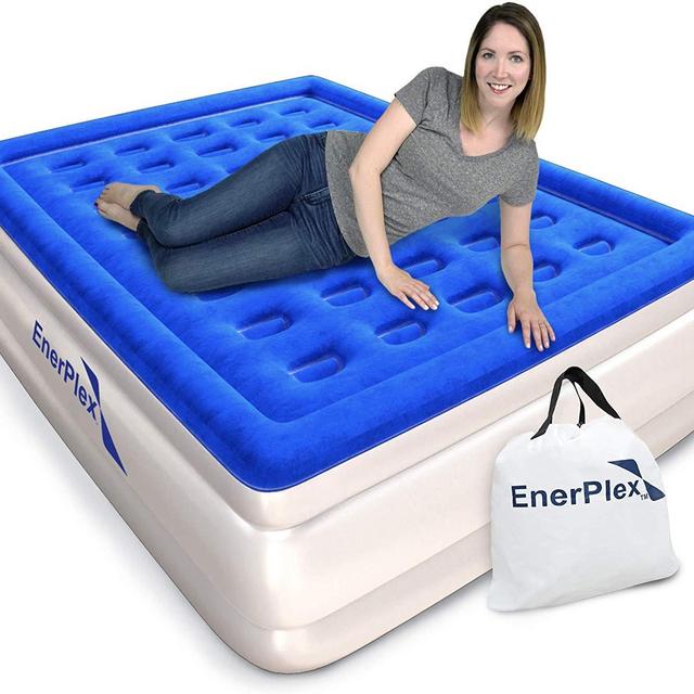 EnerPlex Queen Air Mattress for Camping, Home Travel - 13 Inch Double Height Inflatable Bed w/ Built-in Dual Pump