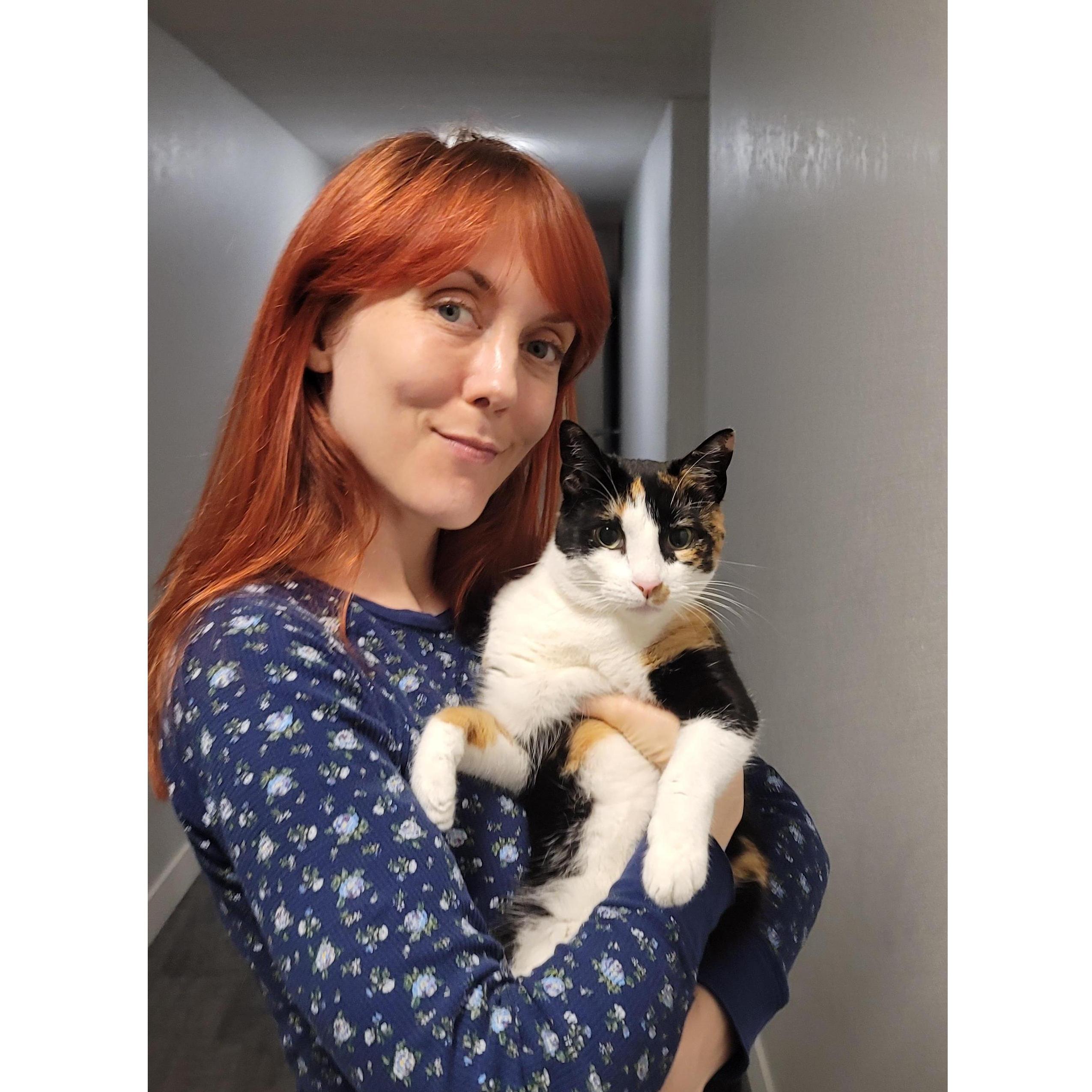 Erin & Minx in the hallway at her old building