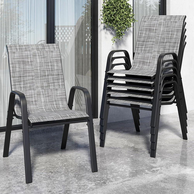 Vimstora Patio Chairs Set of 6, Stackable Outdoor Dining Chairs for All Weather Textilene Fabric & Metal Frame, Outdoor Chairs Set for Backyard Deck Garden