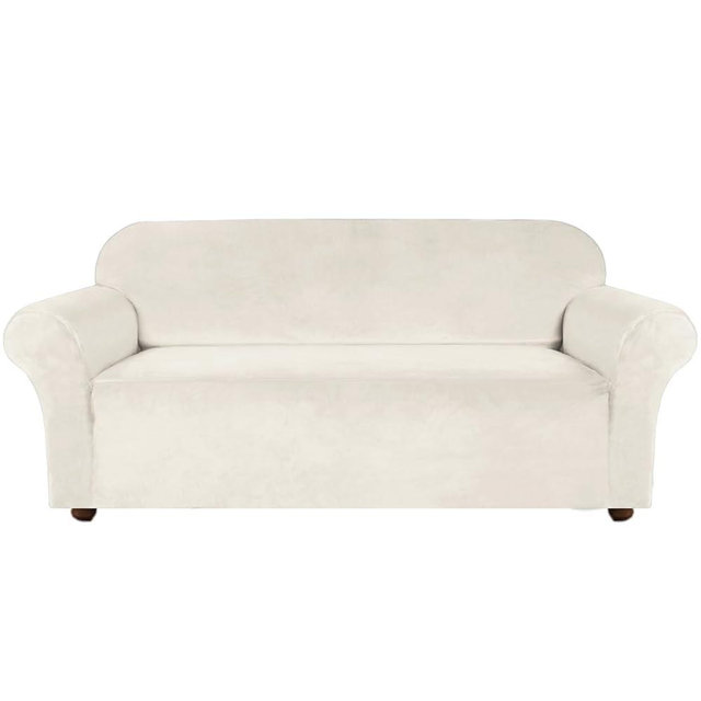 Turquoize Velvet Couch Covers Sofa Covers for 3 Cushion Couch Stretch Sofa Slipcovers with Non Slip Elastic Bottom Furniture Protector for Pets Crafted from Soft Thick Velvet Fabric (Sofa, Cream)