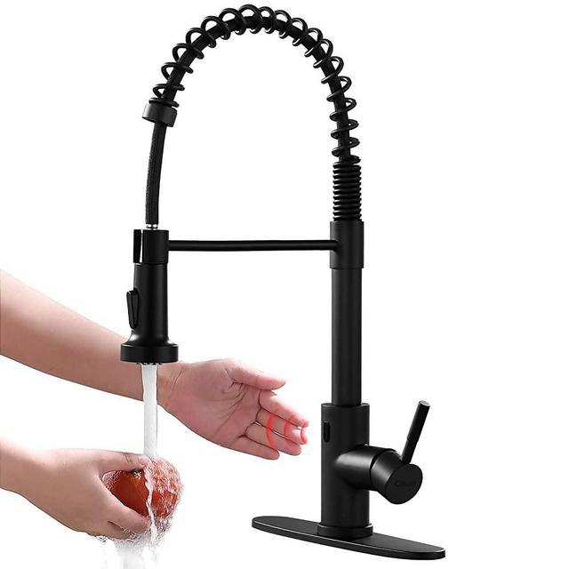 GIMILI Matte Black Touchless Kitchen Faucet with Pull Down Sprayer Motion Sensor Smart Activated Hands Free Single Handle Spring Kitchen Sink Faucet