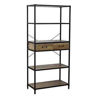 eHemco Rustic 5 Tier Bookcase with 2 Drawers