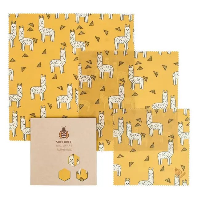SUPERBEE Beeswax Wrap for Food, Set of 3 Bees Wax Wraps, Reusable Bees Wrap Paper for Wrapping Foods, Alpacas