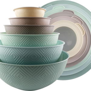 COOK WITH COLOR Mixing Bowls with Lids - 12 Piece Plastic Nesting Bowls Set includes 6 Prep Bowls and 6 Lids, Microwave Safe Mixing Bowl Set, Mint Rhombus
