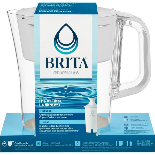 Brita Water Filter 6-Cup Denali Water Pitcher Dispenser with Standard Water Filter - White