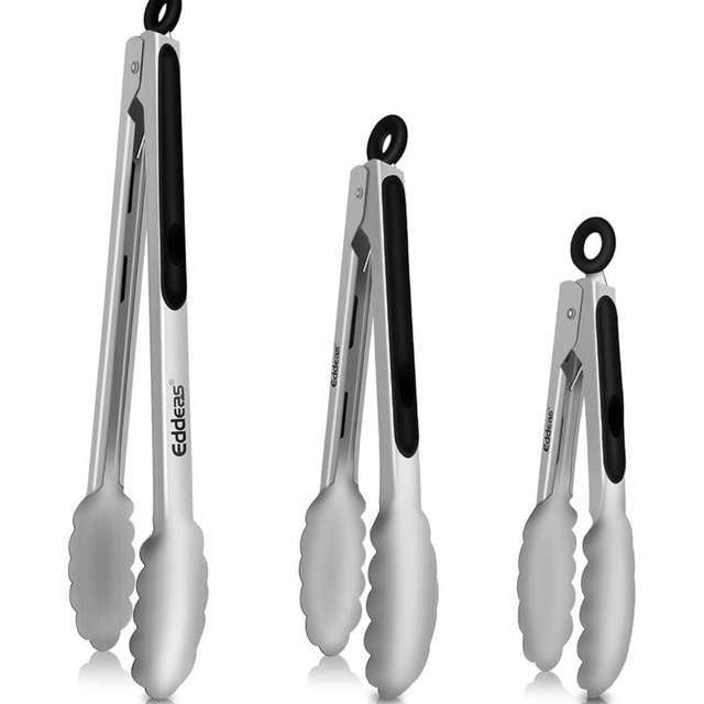 Tongs For Cooking - Heat Resistant 600 Degrees Stainless Steel Kitchen Tong,Heavy Duty Metal Locking Tongs - Perfect for Food,Salad and BBQ set of 3 (7",9" and 12") Dishwasher