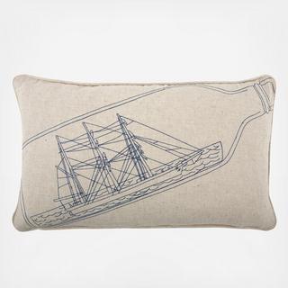 Ship-In-Bottle Scrimshaw Flax Pillow