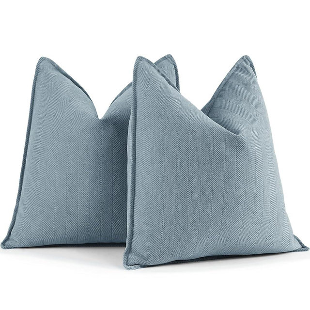 ZWJD Throw Pillow Covers 22x22 Set of 2 Chenille Pillow Covers with Elegant Design Soft and Luxurious Decorative Throw Pillows for Couch, Bed, and Home Decor,Light Blue