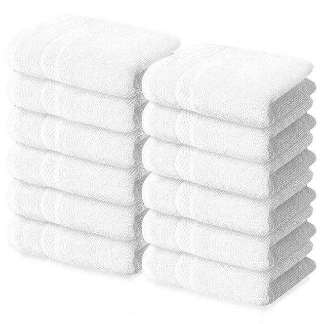 Premium White Washcloths Set – Pack of 12, 13x13 Inches 100% Cotton Wash Cloths for Your Body and Face Towels, Kitchen Dish Towels and Rags, Baby Washcloth by Infinitee Xclusives