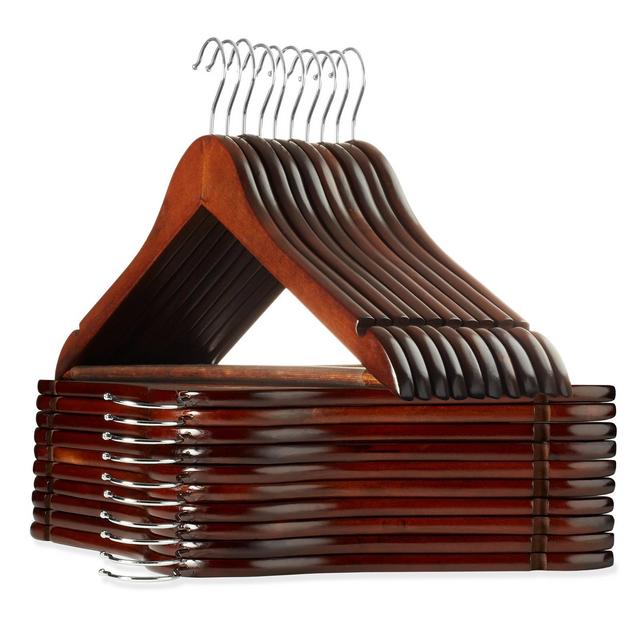 Casafield Wooden Suit Hangers, Non-Slip Pant Bar & Swivel Hook, Walnut - Set of 20
