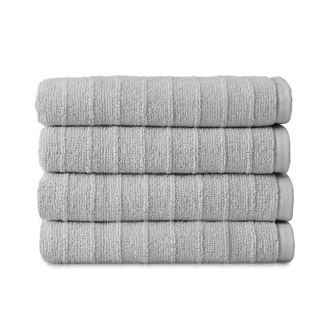 Welhome James | 4 Piece Hand Towels | Stripe Textured Silver Gray Bathroom Towels | Soft & Absorbent Towels for Bathroom | Quick Dry Towels | 100% Cotton Hand Towels