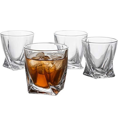 GoodGlassware Twist Whiskey Glasses (Set of 4) 10 oz - Premium Glass Tumblers with Heavy Base and Unique Twist Design - Lead-Free, Dishwasher Safe, Perfect for Drinking Spirits