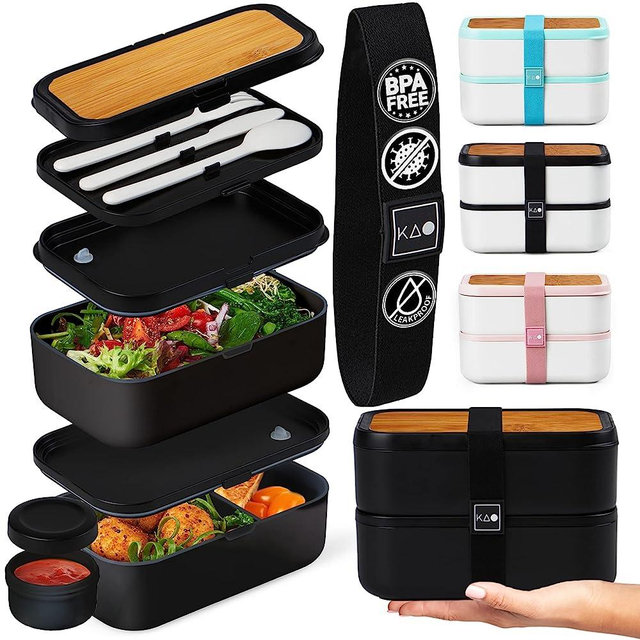 KARRICO XL Bento Box Adult Lunch Box | 68 fl oz Larger Size for Adult Portions | 100% Leakproof | Work Lunch Portion Control | BPA Free Microwave & Dishwasher Safe