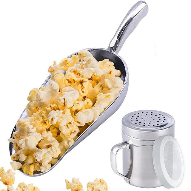 CUSINIUM Aluminium Popcorn Scoop w/Popcorn Salt Shaker with Handle Bundle