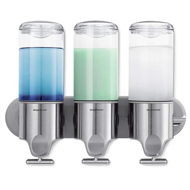 simplehuman Triple Wall Mount Shower Pump, 3 x 15 fl. oz. Shampoo and Soap Dispensers, Stainless Steel