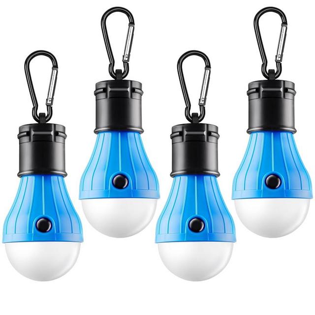 FLY2SKY Tent Lamp Portable LED Tent Lights Blue 4 Packs Hook Hurricane Emergency Lights LED Camping Lights Bulb Camping Tent Lanterns Camping Equipment for Camping Hiking Backpacking Fishing Outage