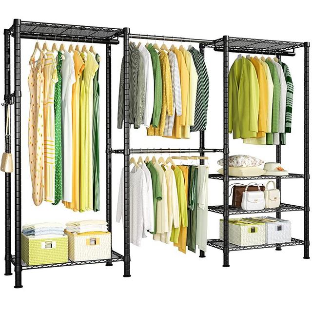 Ulif E1 Heavy Duty Closet Garment Rack, 6 Tiers Adjustable Metal Freestanding Expandable Clothing Storage with 4 Hanger Rods, Easy to Assemble Wardrobe, 70.8” H x (70.8” - 86.6”) L x 14” D, Black