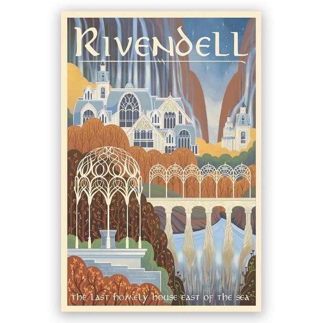 WLCXDZVR Vintage Travel Posters Rivendell The Lord of The Ring Poster Canvas Wall Art Print Modern Artwork for Home Room Living Room Bedroom 16x24in Unframed