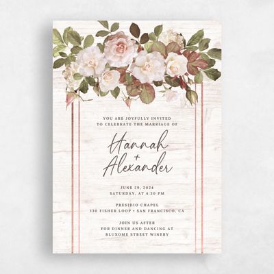 Light Wood, White Wedding Invitation - Quintana Frame