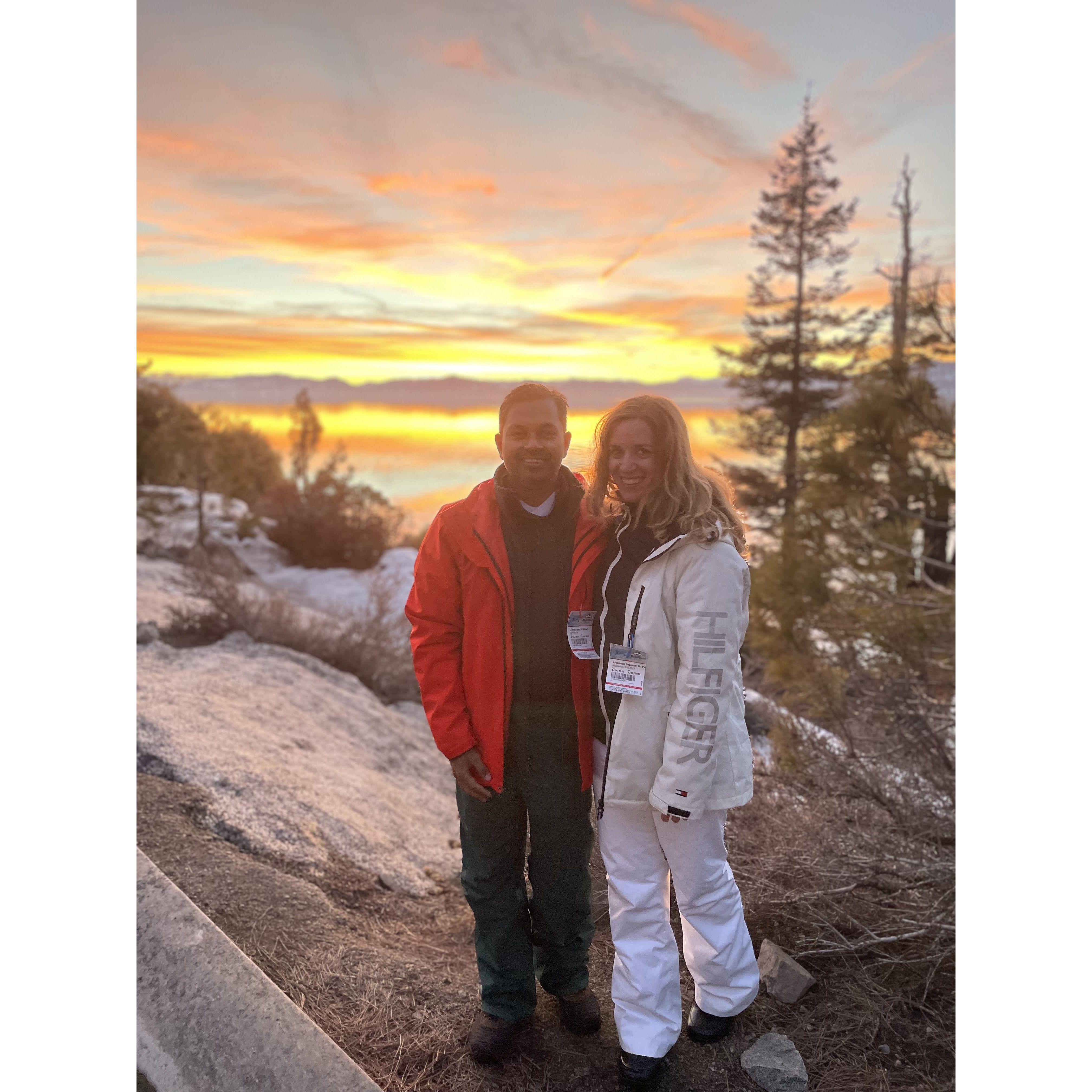 Lake Tahoe during my first time skiing which Ram helped me out, giving me courage to try it out. Sunset view of the lake.