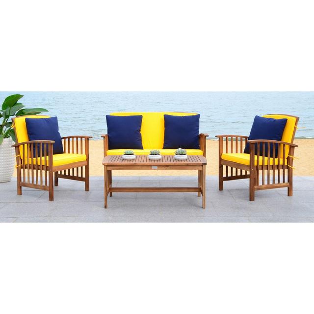 Safavieh Rocklin 4-Piece All-Weather Set in Teak/Yellow