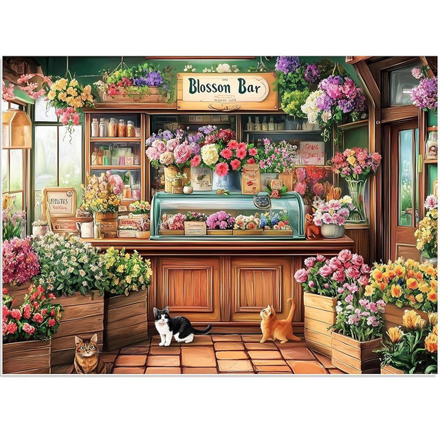 Puzzles for Adults 500 Pieces, Beautiful Flower Store Puzzle for Adults 500 Pieces, Cat Jigsaw Puzzles for Seniors, Perfect for Game Nights Giving Puzzle, 20.5x15 in