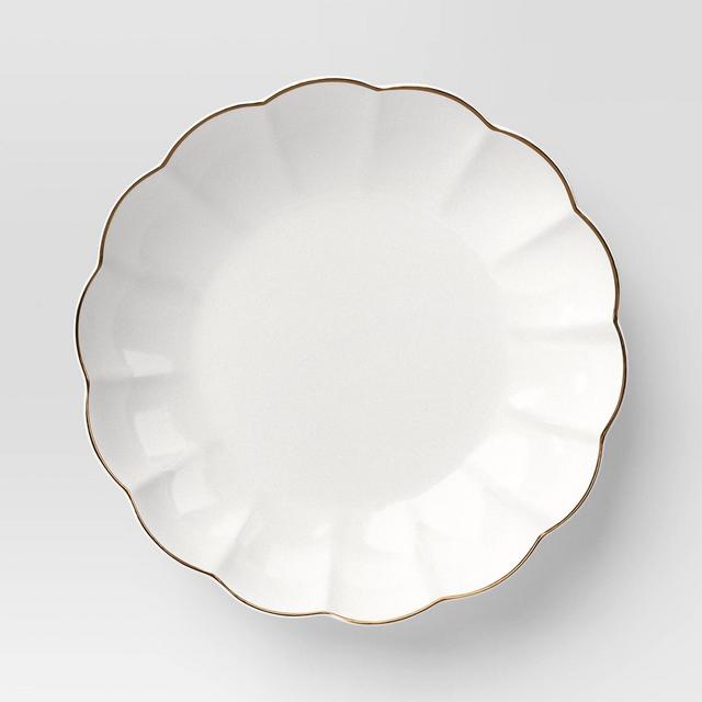 33 fl oz Stoneware Scalloped Dinner Bowl Gold Rim - Threshold™