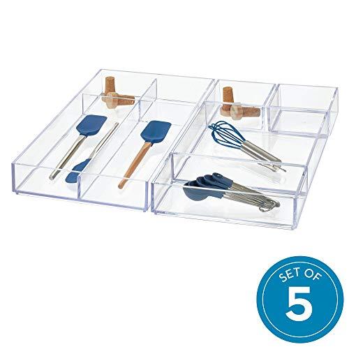 iDesign Clarity Plastic Divided Organizer, Storage Container for Vanity, Bathroom, Kitchen Drawers, Set of 5 Unique Pieces