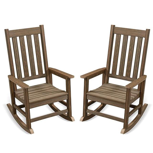 ACUEL Rocking Chair Outdoor, Oversize HDPE Patio Rocker Chairs, Weather Resistant 350lbs Heavy Duty Rocking Chair with High Back for Backyard, Porch, Fire Pit, Garden and Indoor (Bright Brown, 2 pcs)
