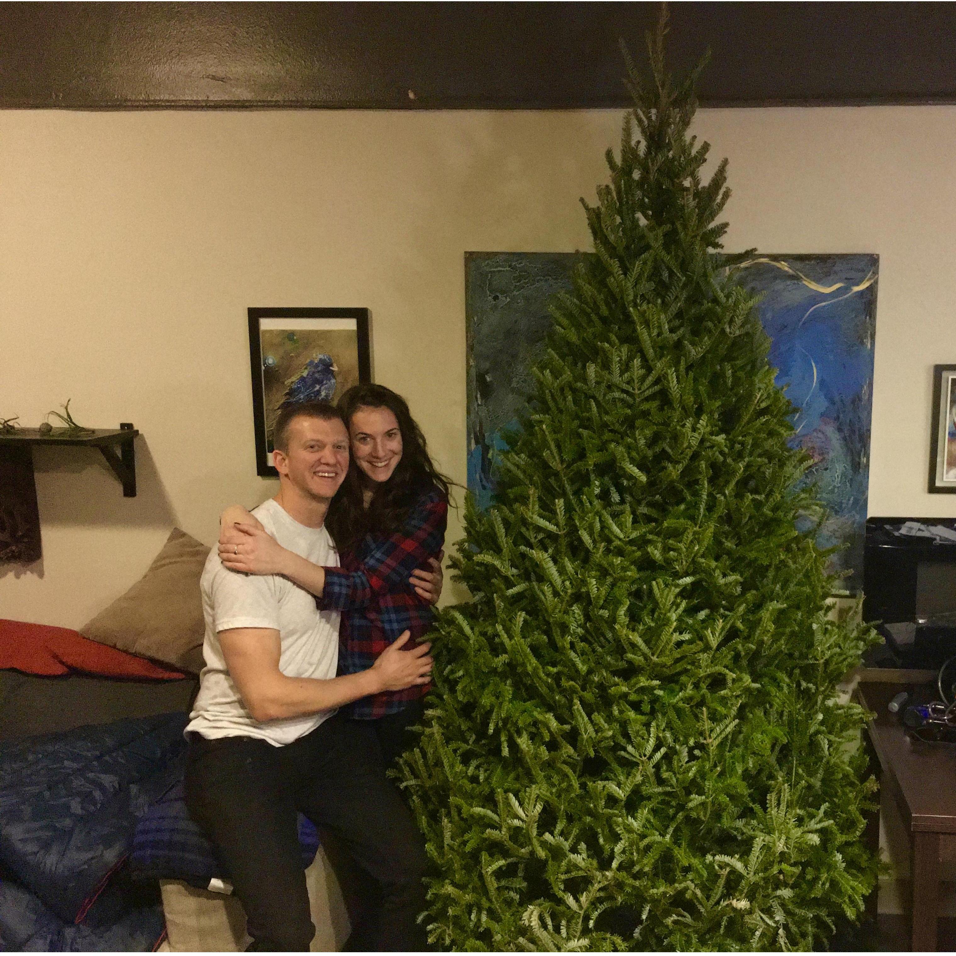 Our first real Christmas tree which just barely fit in Andy's apartment :)