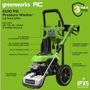 Greenworks 2100-PSI 1.2-GPM Cold Water Electric Pressure washer with 4-in Spray Tips
