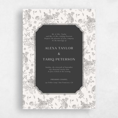 Dark Charcoal, Beige Wedding Invitation - Kerenza Portrait