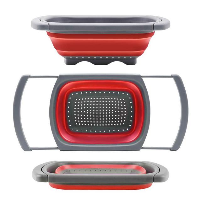 Qimh Colander Collapsible, Over The Sink Veggies/Fruit 6-Quart Strainers and Colanders with Extendable Handles, Folding Strainer for Kitchen